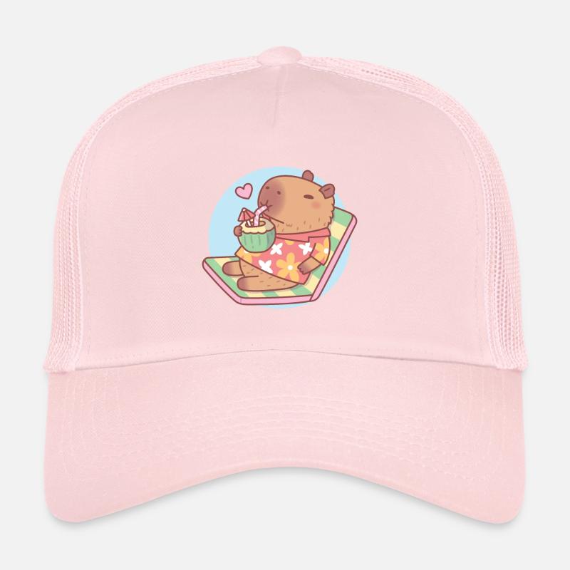 Mignon Capybara refroidissant avec une boisson à la noix de drôle Casquette trucker 