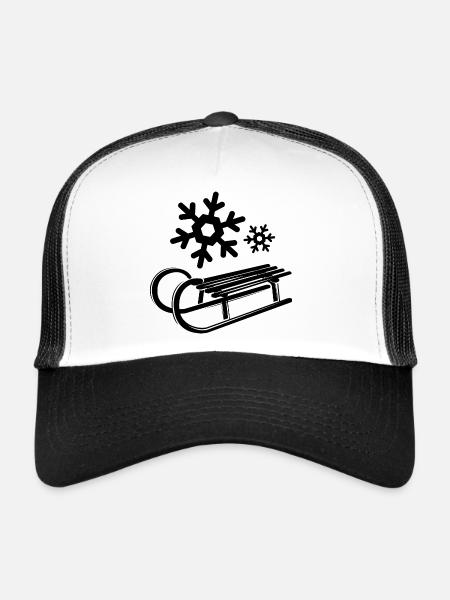 Traîneaux à neige Cristaux de glace Flocons de neige Hiver - Casquette trucker  - blanc/noir - Devant