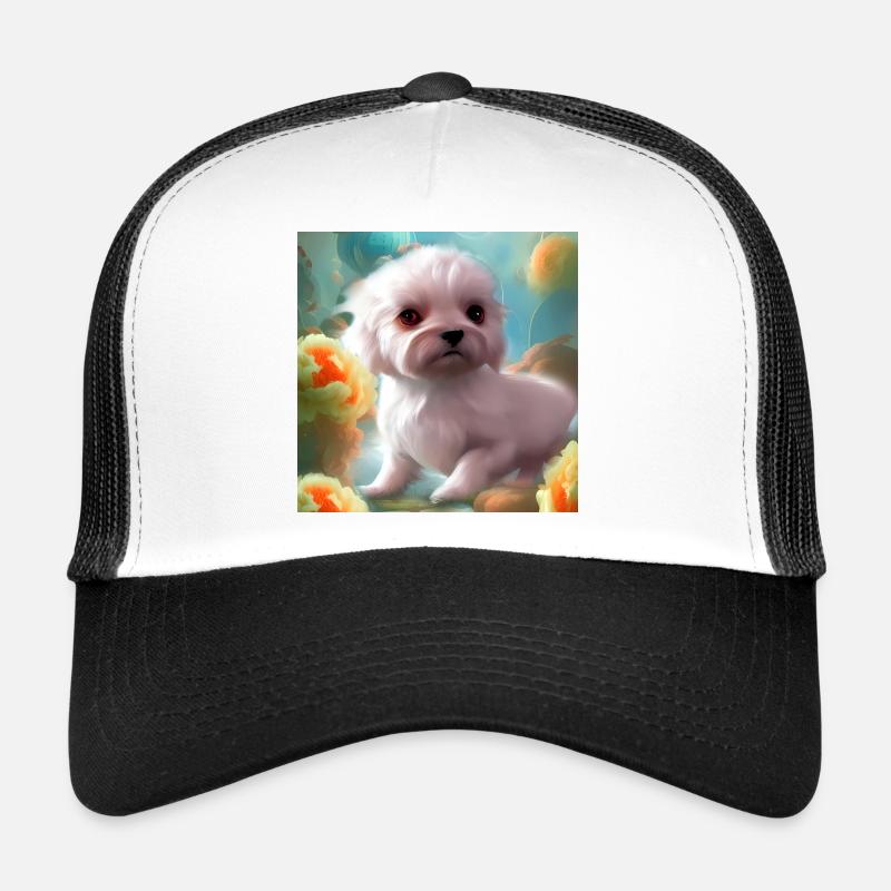 Chiot mignon avec des fleurs Casquette trucker 