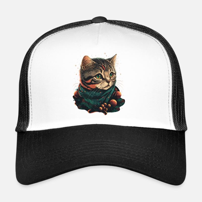 Beautiful cat wearing Xmas hat Trucker Cap