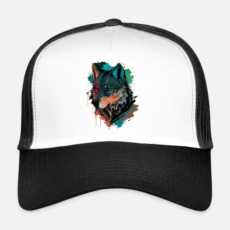 Peinture numérique cool d’un loup Casquette trucker 