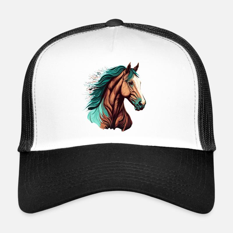 Atemberaubendes Pferdekopf-Kunstwerk - Trucker Cap - Weiß/Schwarz