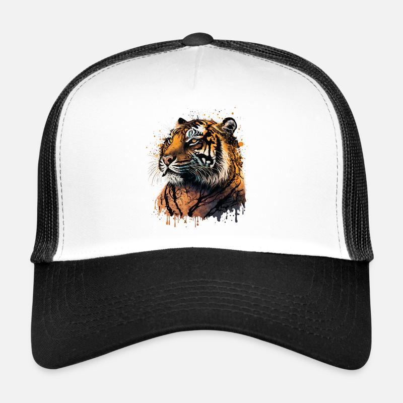 Tiger-Kunstwerk - Trucker Cap - Weiß/Schwarz