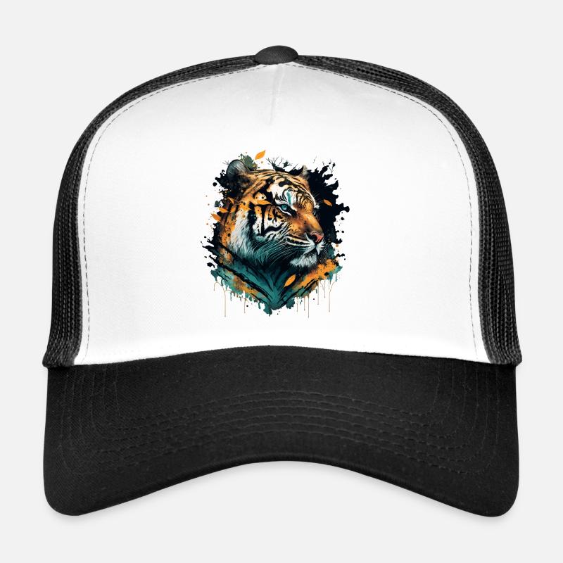 Tiger with falling Leaves Trucker Cap
