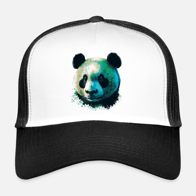 Grüner Panda - Trucker Cap - Weiß/Schwarz