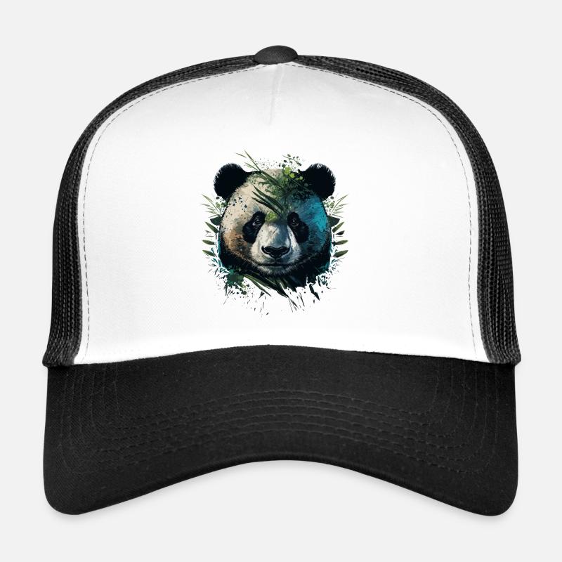 Panda versteckt sich hinter Leaths - Trucker Cap - Weiß/Schwarz