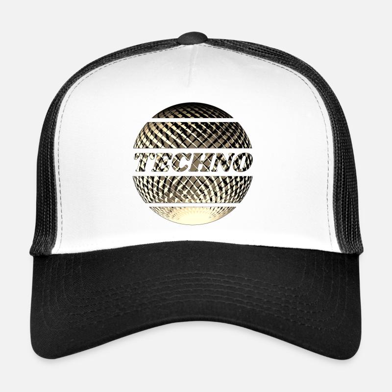 Techno Diskokugel gold - Trucker Cap - Weiß/Schwarz