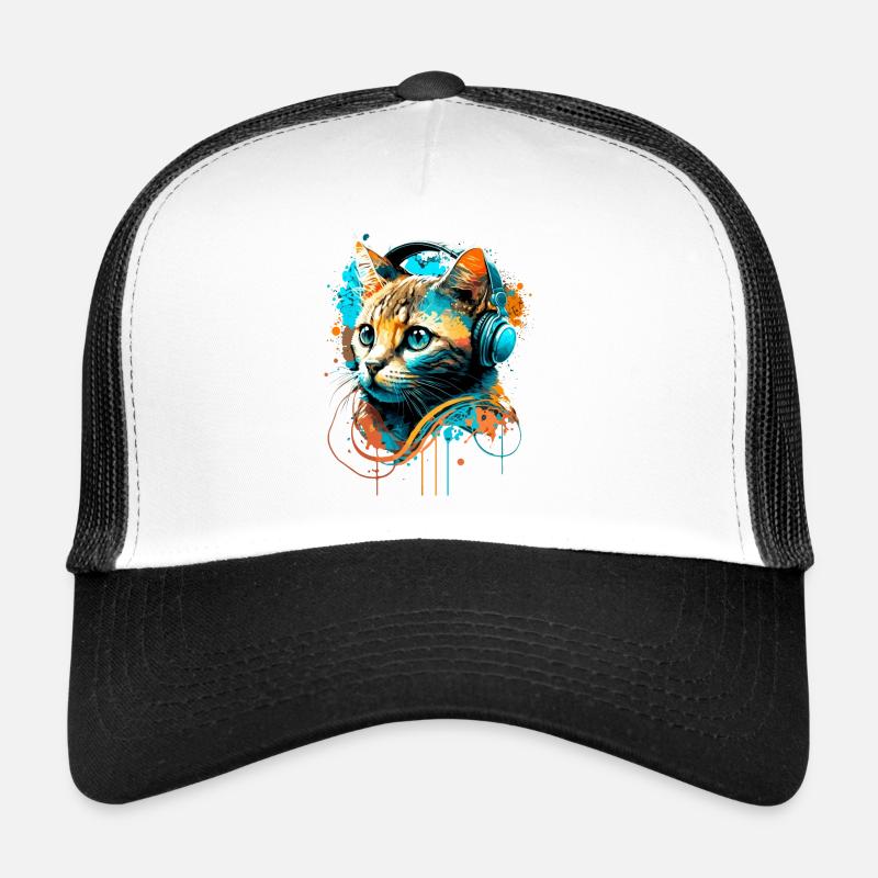 Chat écoutant de la musique Casquette trucker 