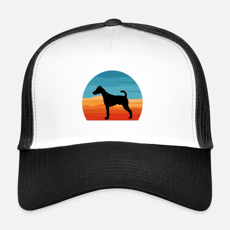 Fox Terrier Smooth Dog Silhouette Retro Sunset Trucker Cap