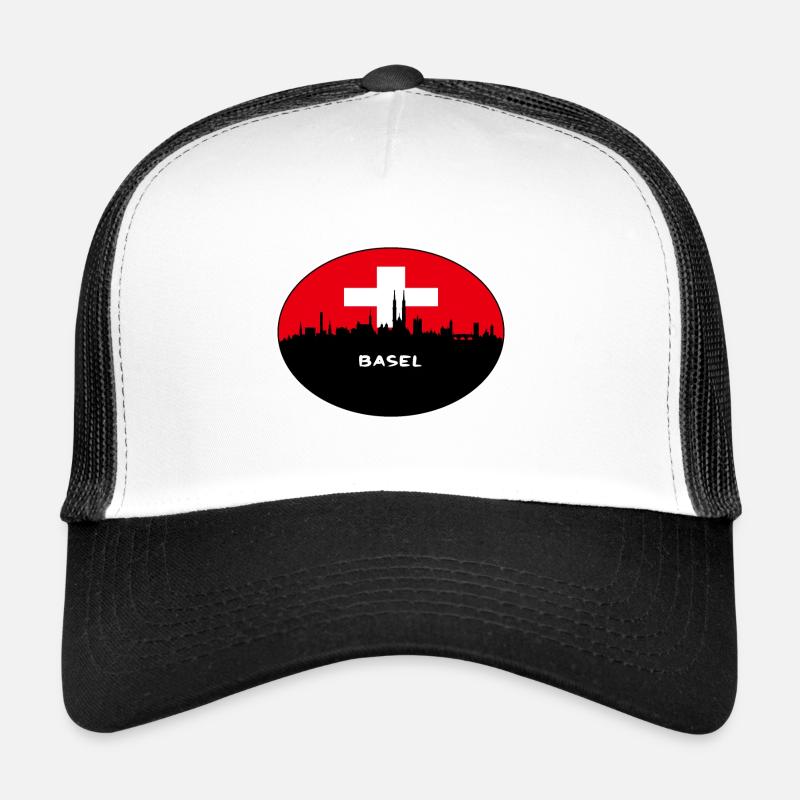 Bâle Suisse Drapeau Skyline Silhouette Travel Casquette trucker 