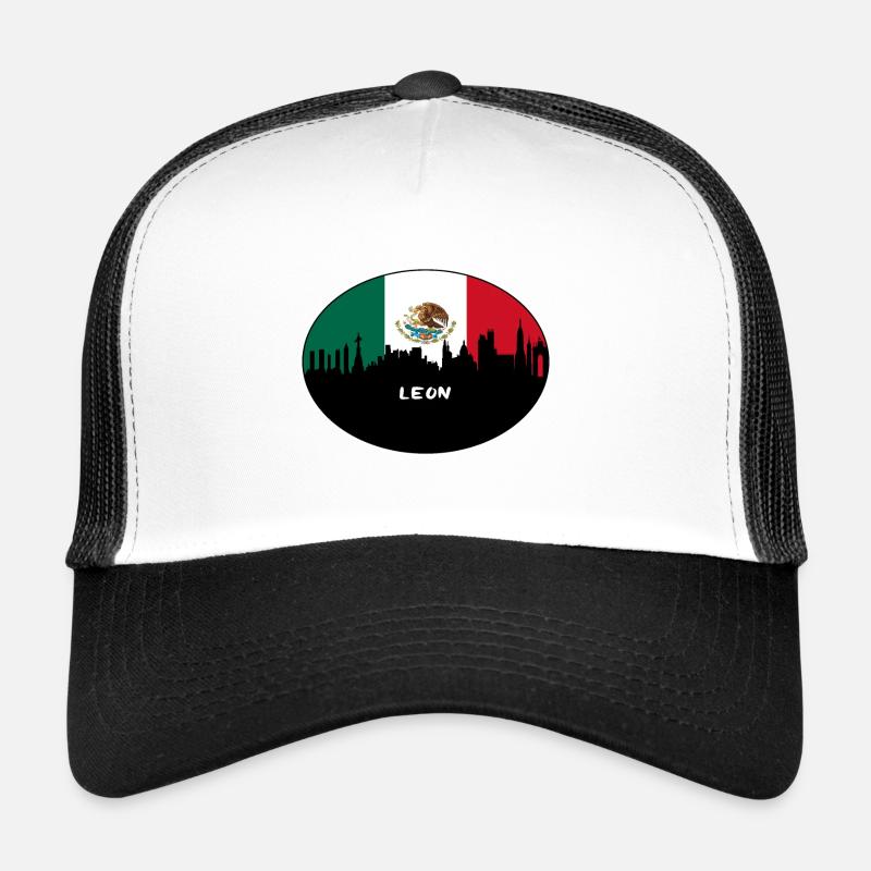 Leon-Mexiko-Flaggen-Skyline-Schattenbild-Reise Trucker Cap
