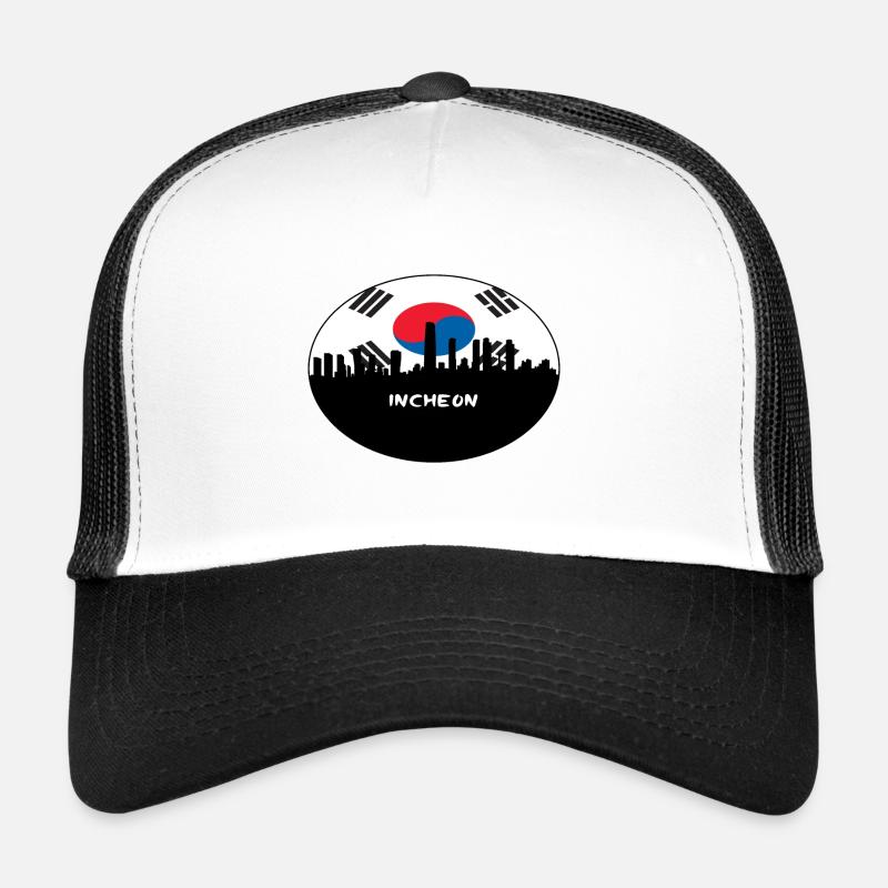 Incheon Corée du Sud Drapeau Skyline Silhouette Travel Casquette trucker 