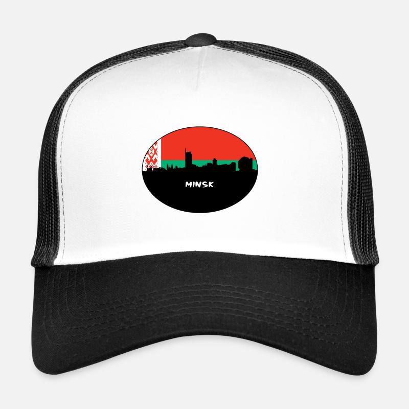 Minsk Biélorussie Drapeau Skyline Silhouette Travel Casquette trucker 