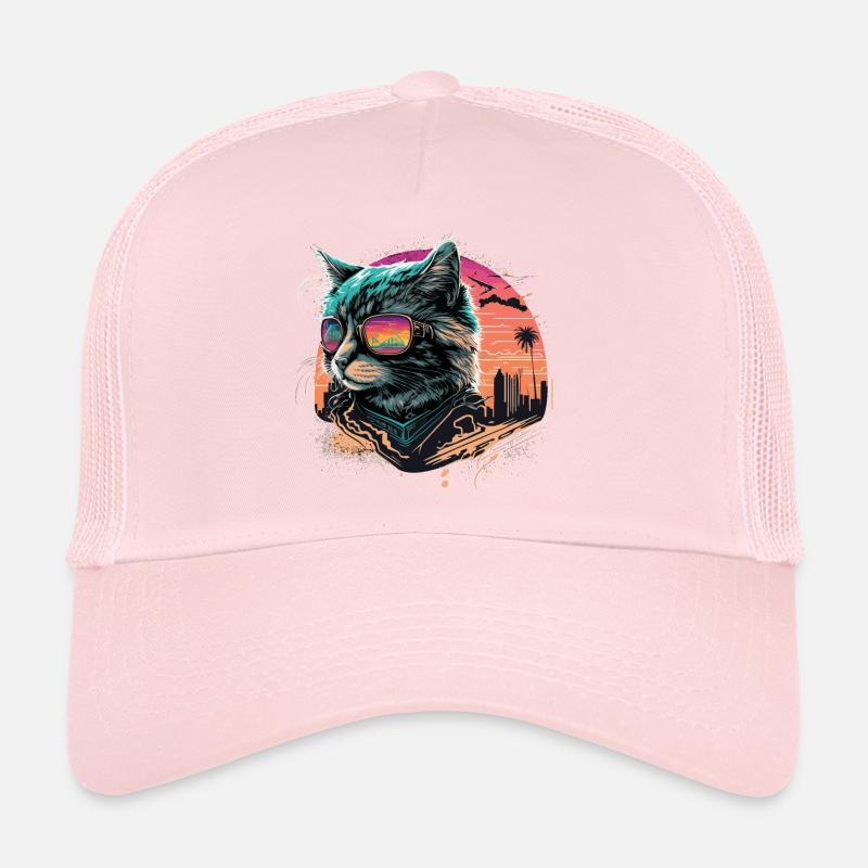 Chat de style synthwave Casquette trucker 