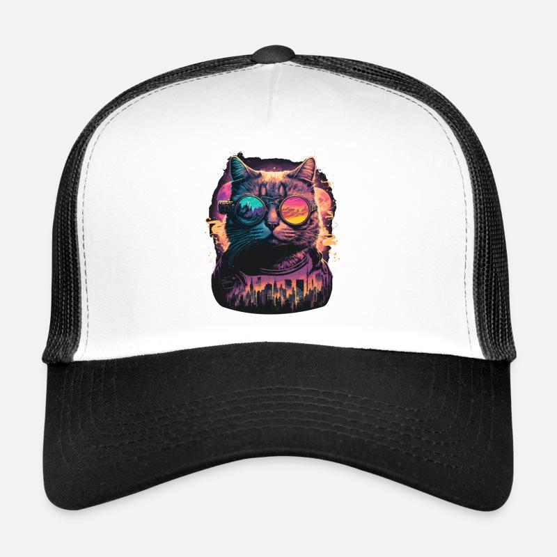 Illustration de chat néon Casquette trucker 