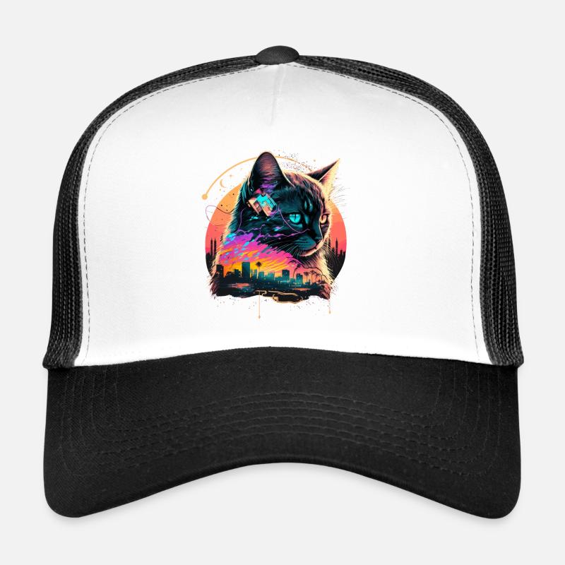 Miami Beach Katze - Trucker Cap - Weiß/Schwarz