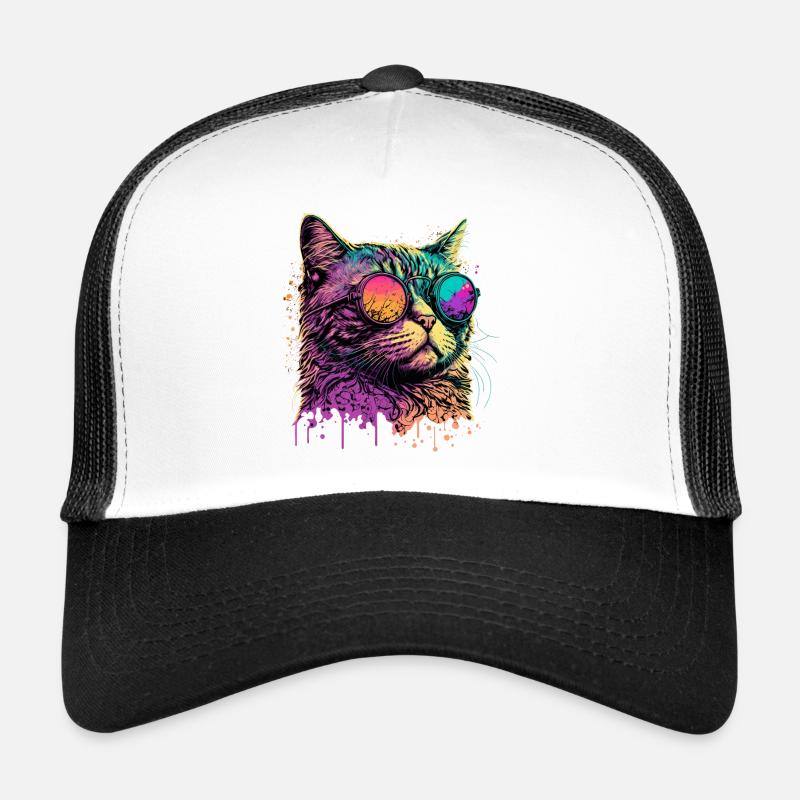 Neon Cat with Sunglasses Trucker Cap