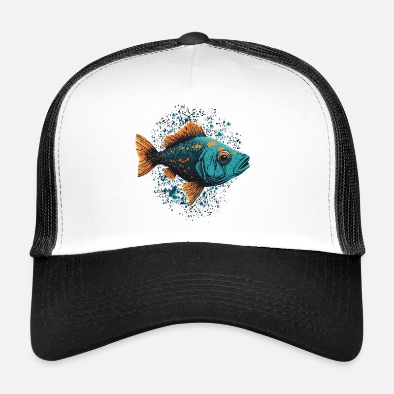 Fisch Illustration - Trucker Cap - Weiß/Schwarz