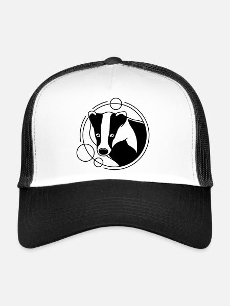 Blaireau en forme géométrique - Conception d’art au trait - Casquette trucker  - blanc/noir - Devant