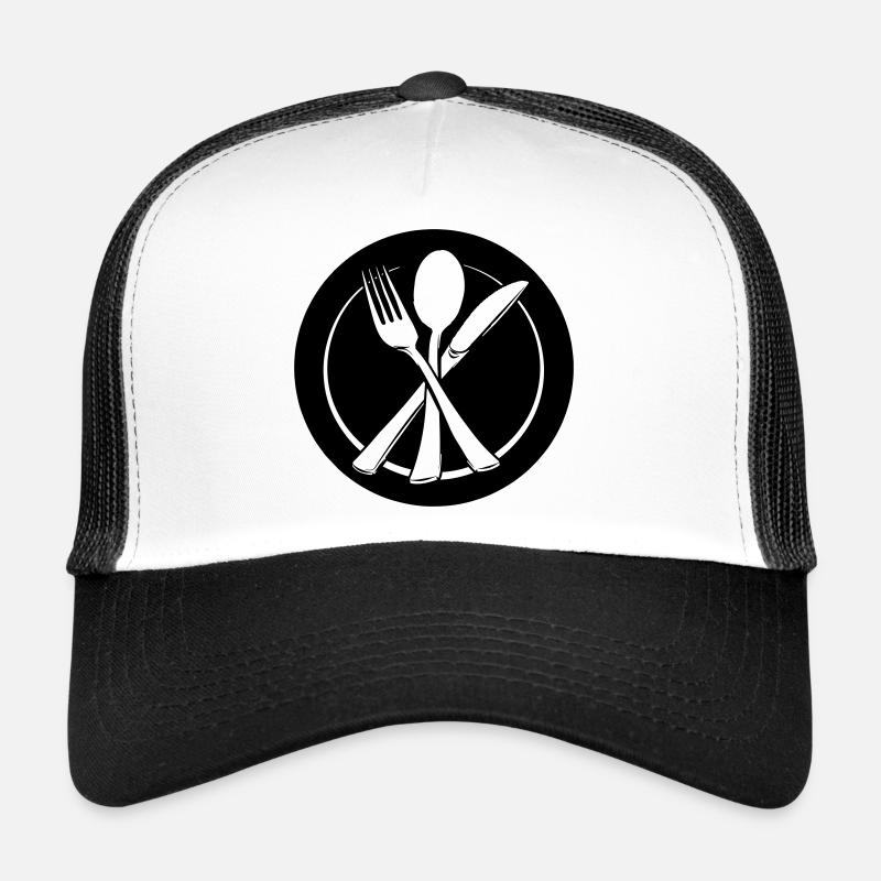 Knife fork and spoon transparent on plate Trucker Cap