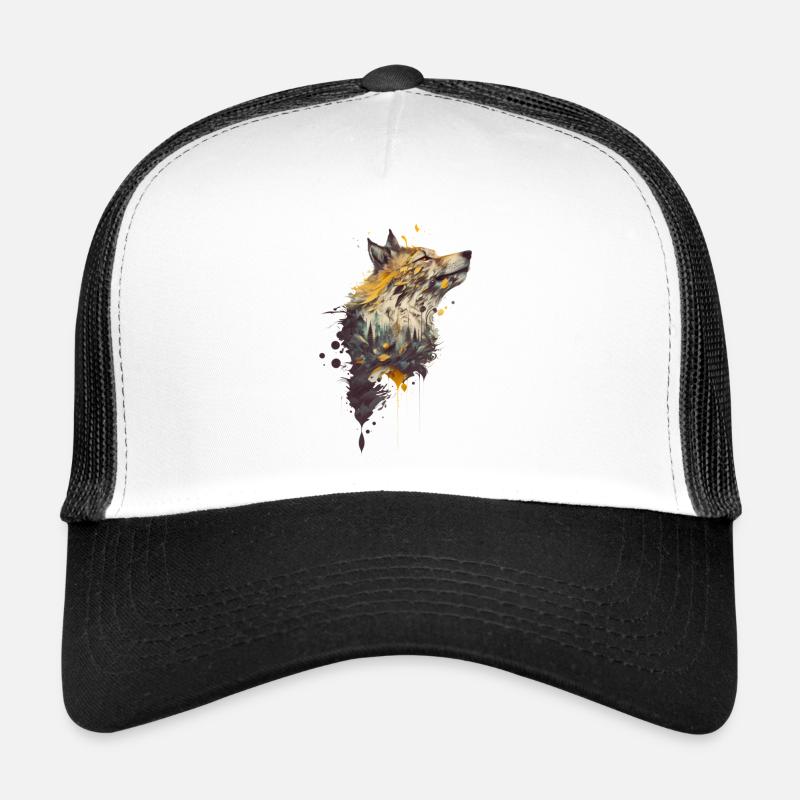 Wolf Design mit einem inkludierten Wald Trucker Cap