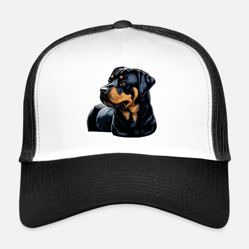 Söpö rottweiler-koirarodun pääsarjakuva - Trucker-lippis - valkoinen/musta