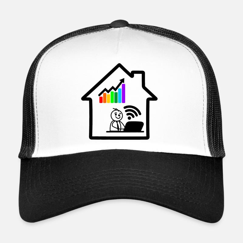 Farbige Grafik junger Mann auf Laptop im Haus Trucker Cap