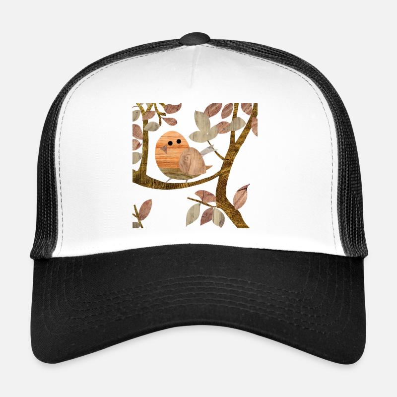 Vogel im Baum - Holz - Trucker Cap - Weiß/Schwarz