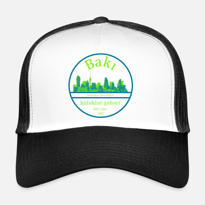 Conception de cercle de la skyline de Bakou avec vert néon Casquette trucker 