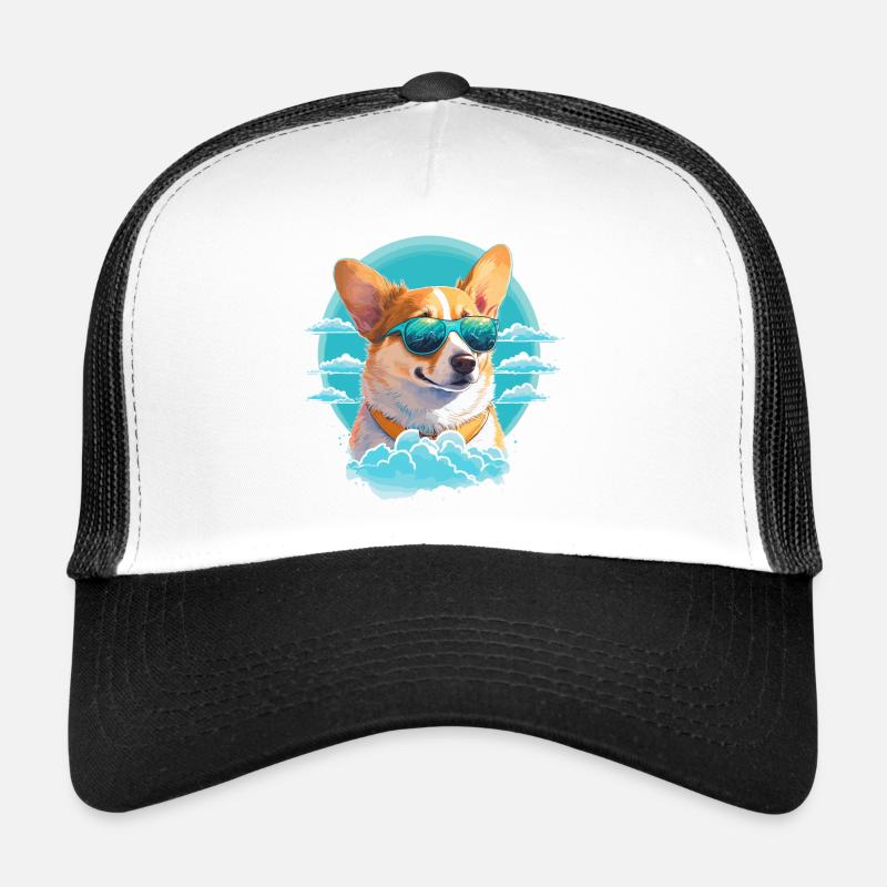 Corgi mit Sonnenbrille - Trucker Cap - Weiß/Schwarz