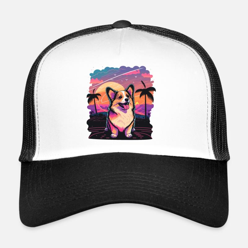 Corgi vibing au Beach Art Casquette trucker 