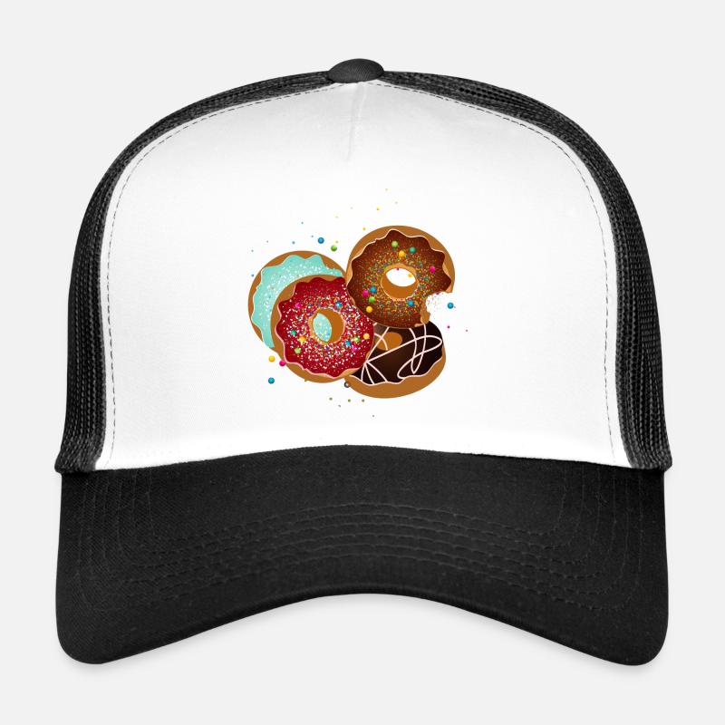 four brightly glazed donuts with lots of sprinkles Trucker Cap