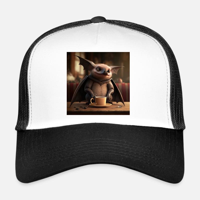 Fledermaus Kaffee Koffein Lustig - Trucker Cap - Weiß/Schwarz
