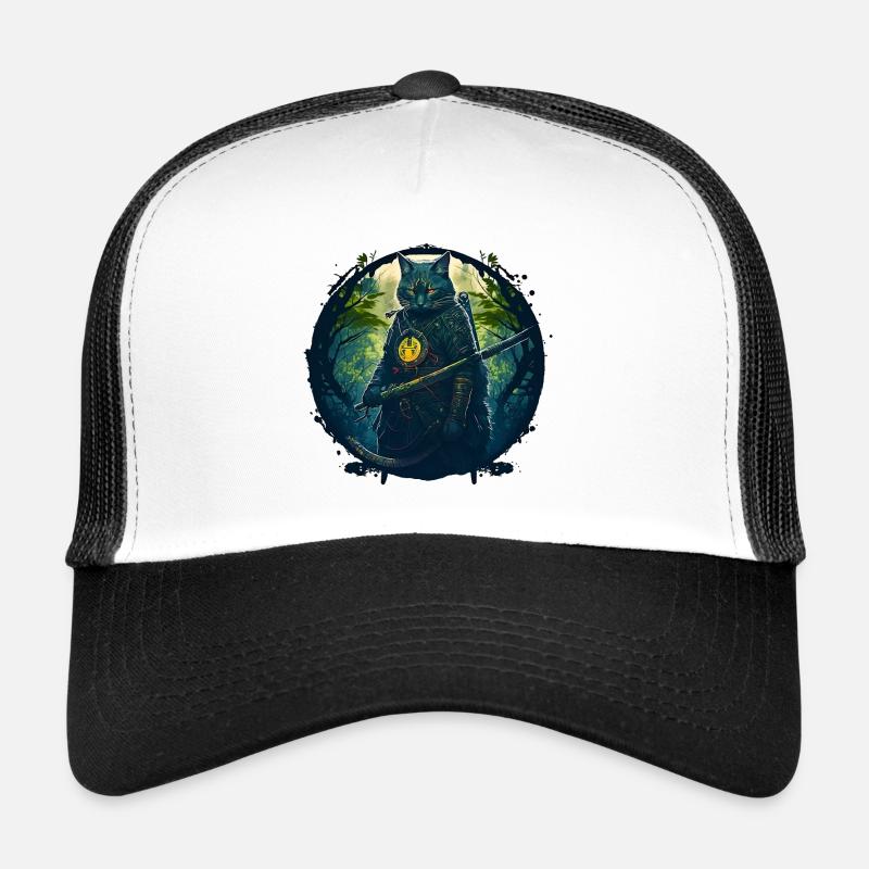 Chat comme samouraï dans la forêt Casquette trucker 