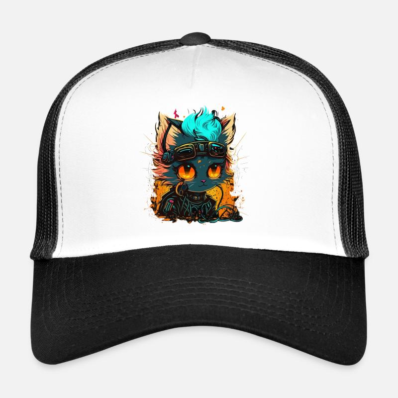 CyberCat - Trucker Cap - Weiß/Schwarz