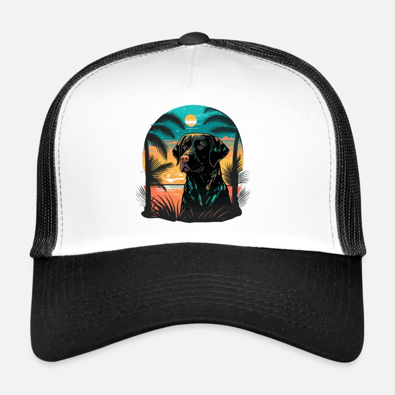 Labrador Retriever Time on Beach Vaporwave Trucker Cap