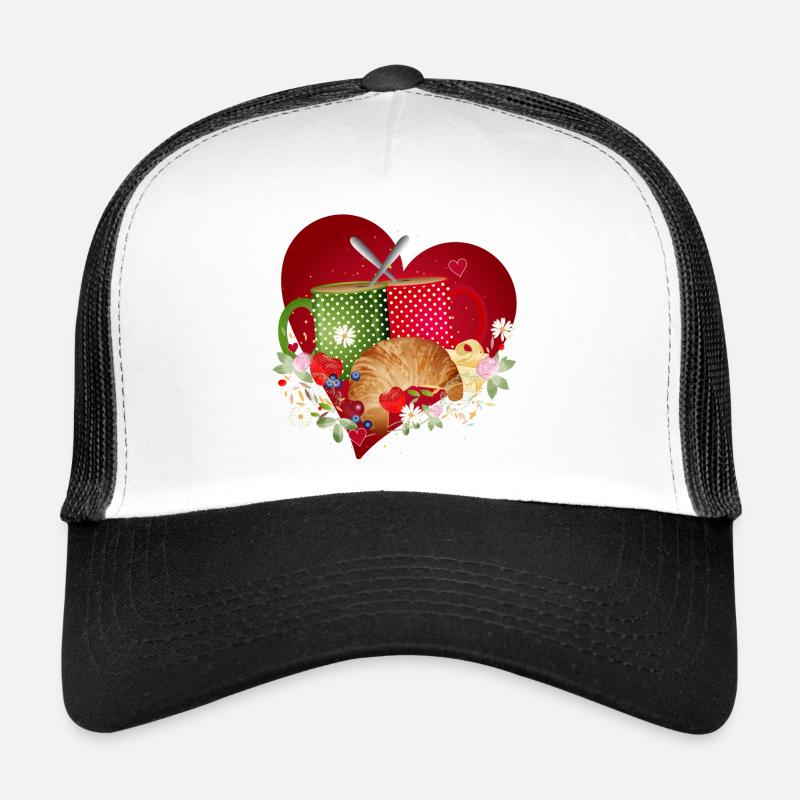 Breakfast for two with croissant, coffee and berries - Trucker Cap - white/black