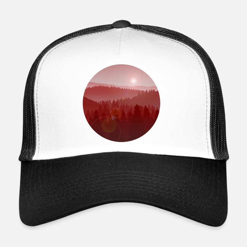 Sonnenuntergang im Kiefernwald Trucker Cap