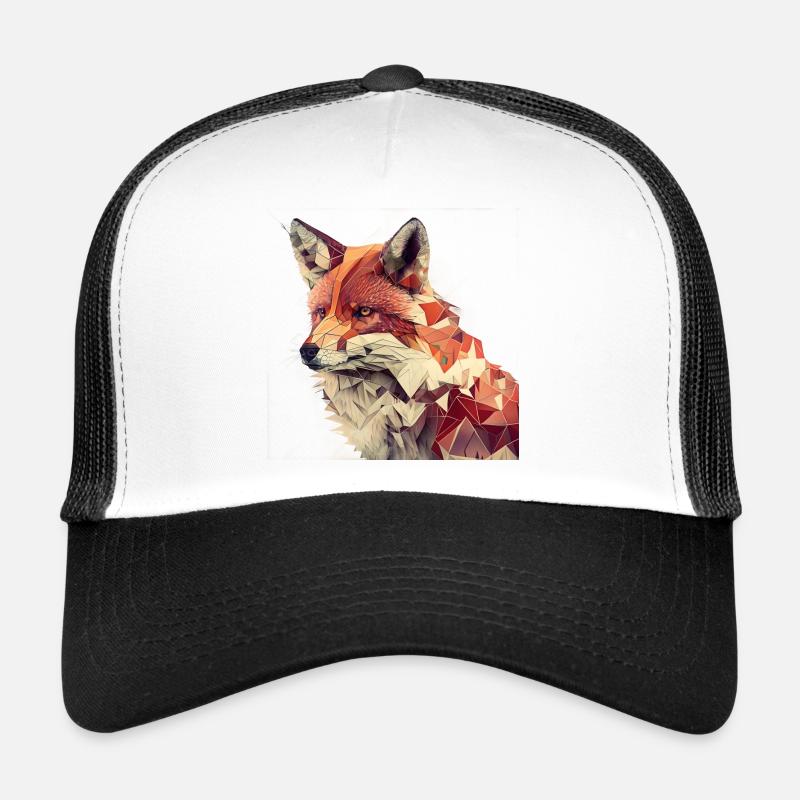 Fuchs - Geometrisches Tier Print - Trucker Cap - Weiß/Schwarz