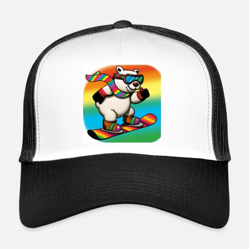Cool Polar Bear Rides Snowboard V3 Gift - Trucker Cap - white/black
