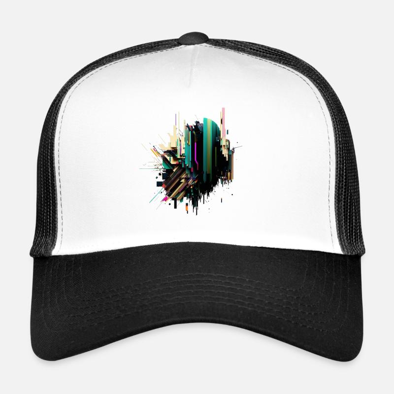Art abstrait | Glitch Art | Abstrait - Casquette trucker  - blanc/noir