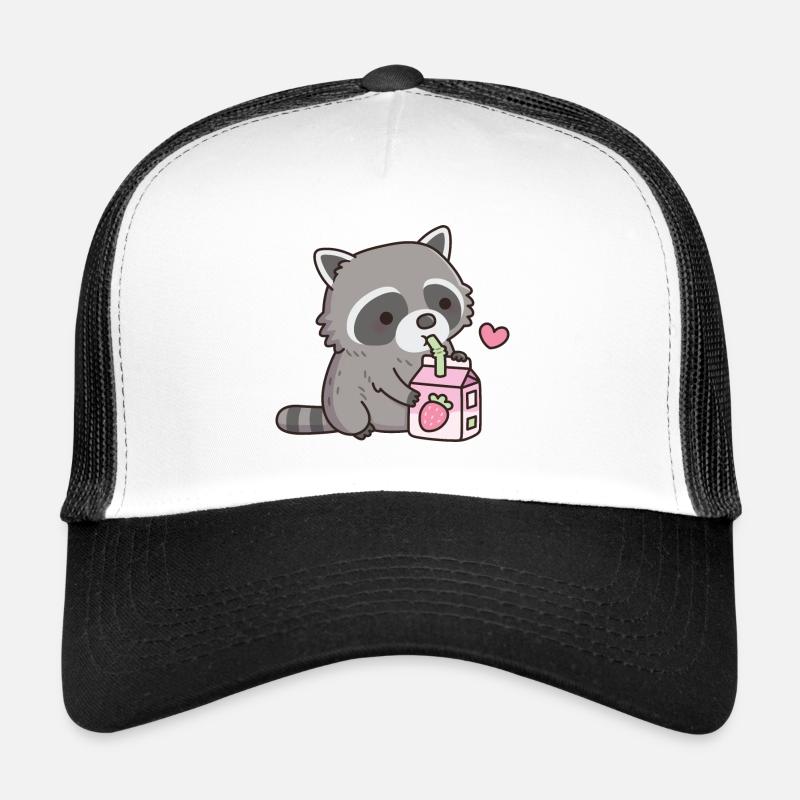 Le mignon raton laveur aime le lait à la fraise Casquette trucker 