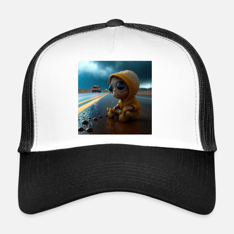 Bébé alien perdu sur la route - Casquette trucker  - blanc/noir