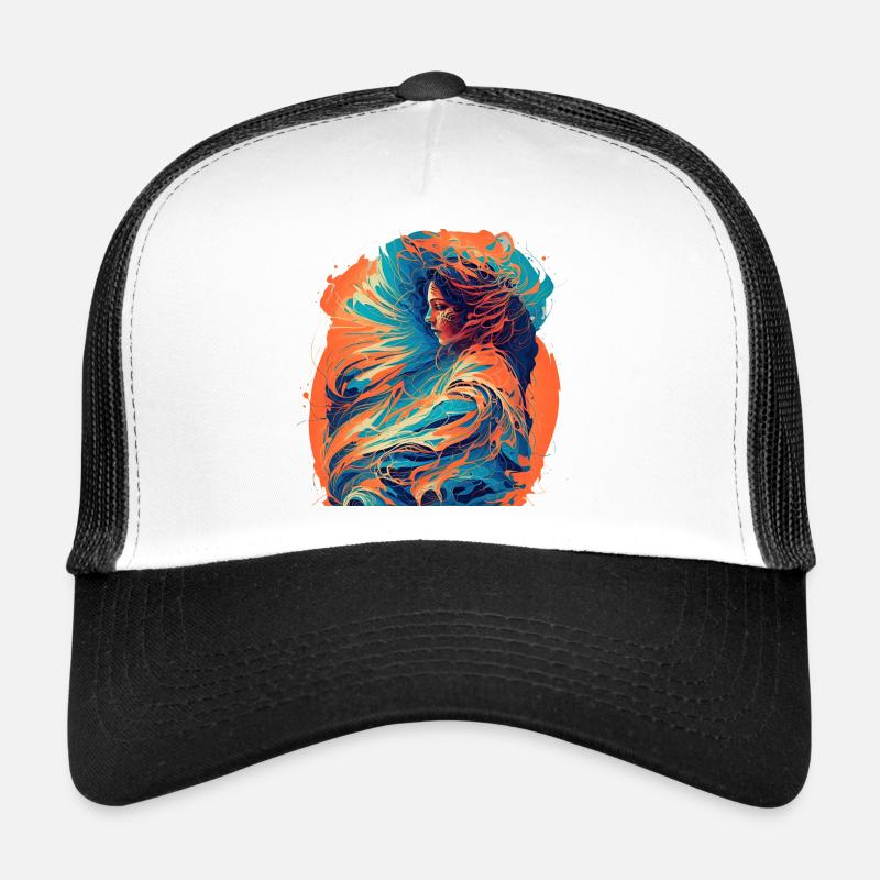 Femme avec des vagues de feu et d’eau - Casquette trucker  - blanc/noir