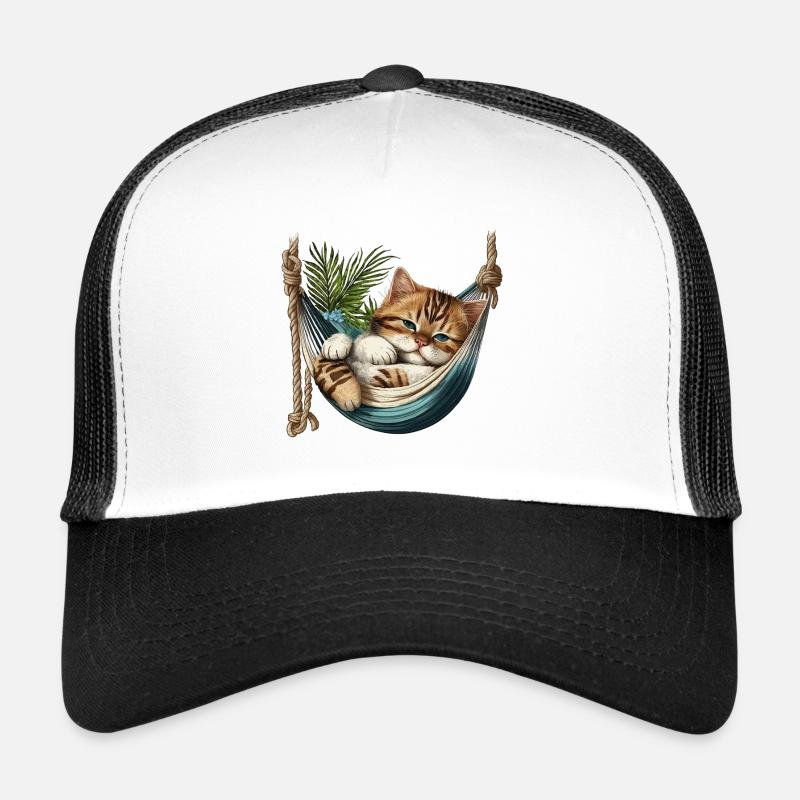 Chat dans un Hammock - Casquette trucker  - blanc/noir
