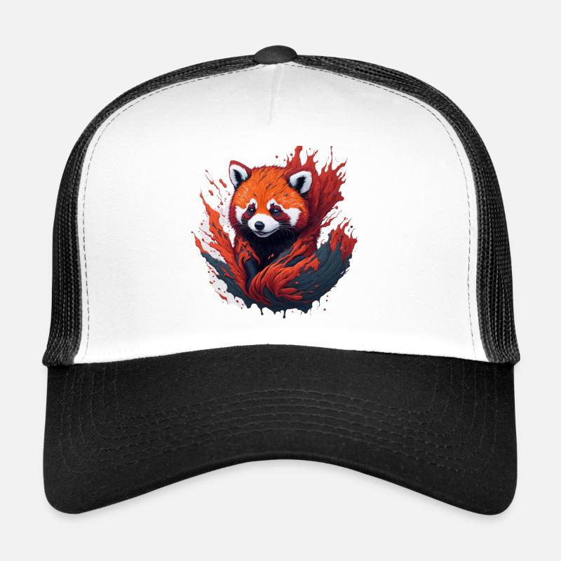 Roter Panda im Farbwirbel - Trucker Cap - Weiß/Schwarz
