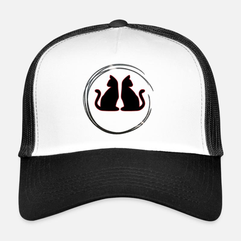 Rot / Schwarze Zwillings Katzen - Trucker Cap - Weiß/Schwarz