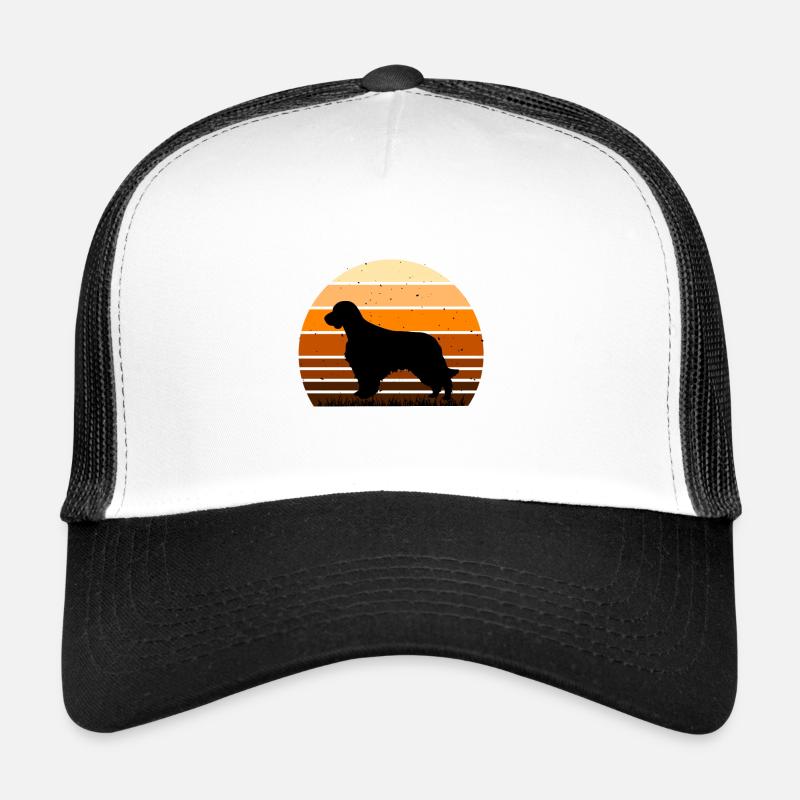 Welsh Springer Spaniel Dog Silhouette Retro Sunset Trucker Cap