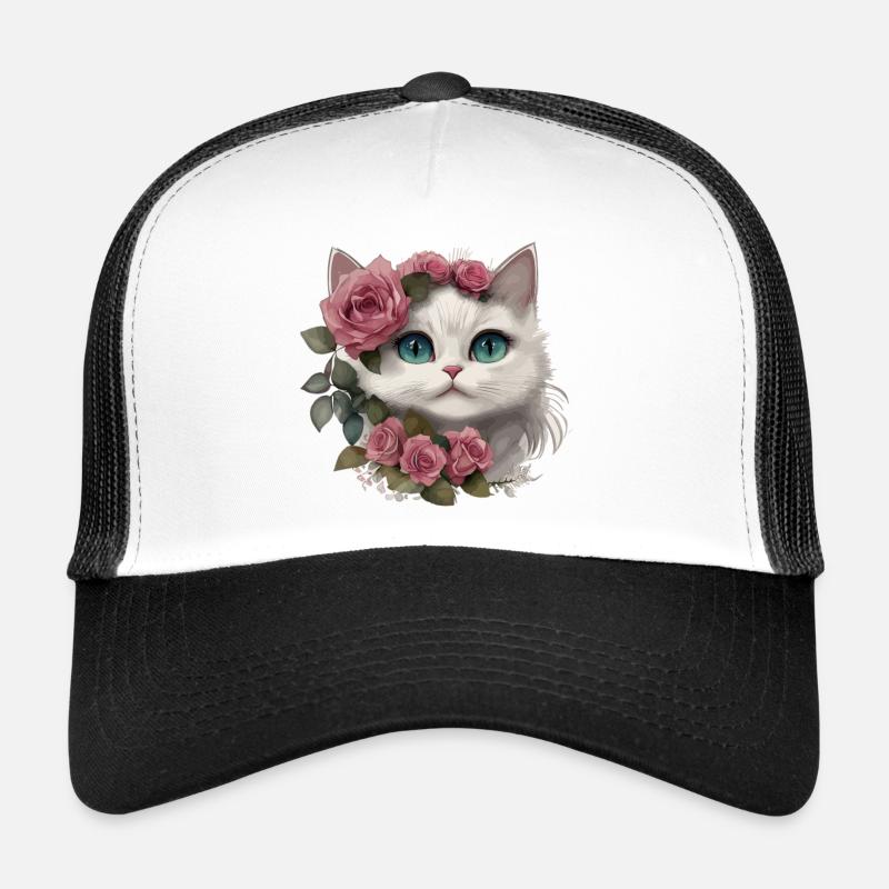 Cute White Cat With Big Eyes Trucker Cap