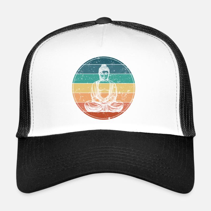 Buddha in der Regenbogen-Meditation - Trucker Cap - Weiß/Schwarz